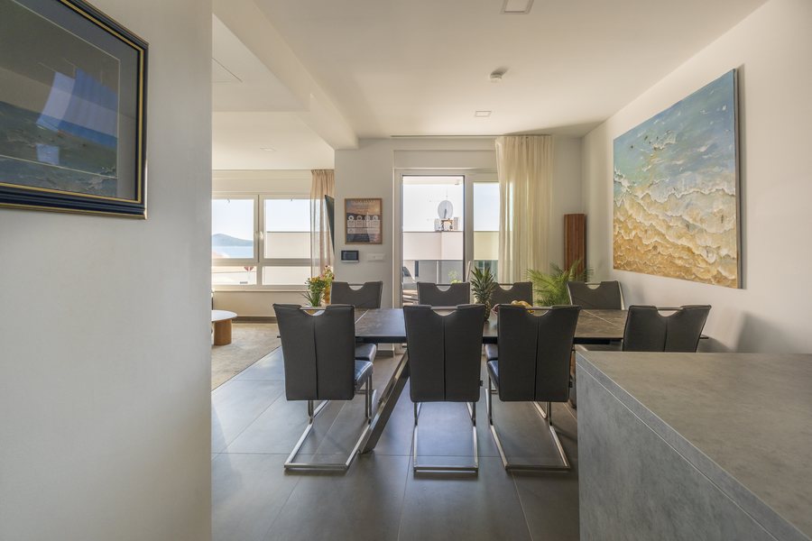 The dining table seen from the kitchen