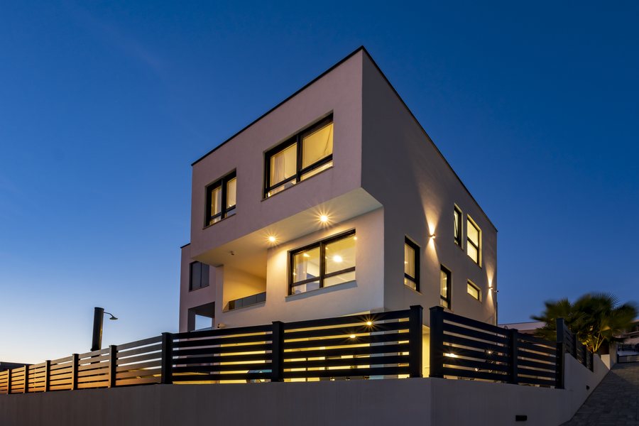 The villa from below in the evening